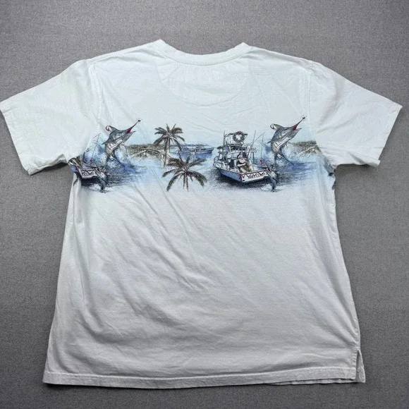 Clearwater Outfitters Christmas T Shirt Mens Large Santa Marlin Fishing Boat - Picture 10 of 11